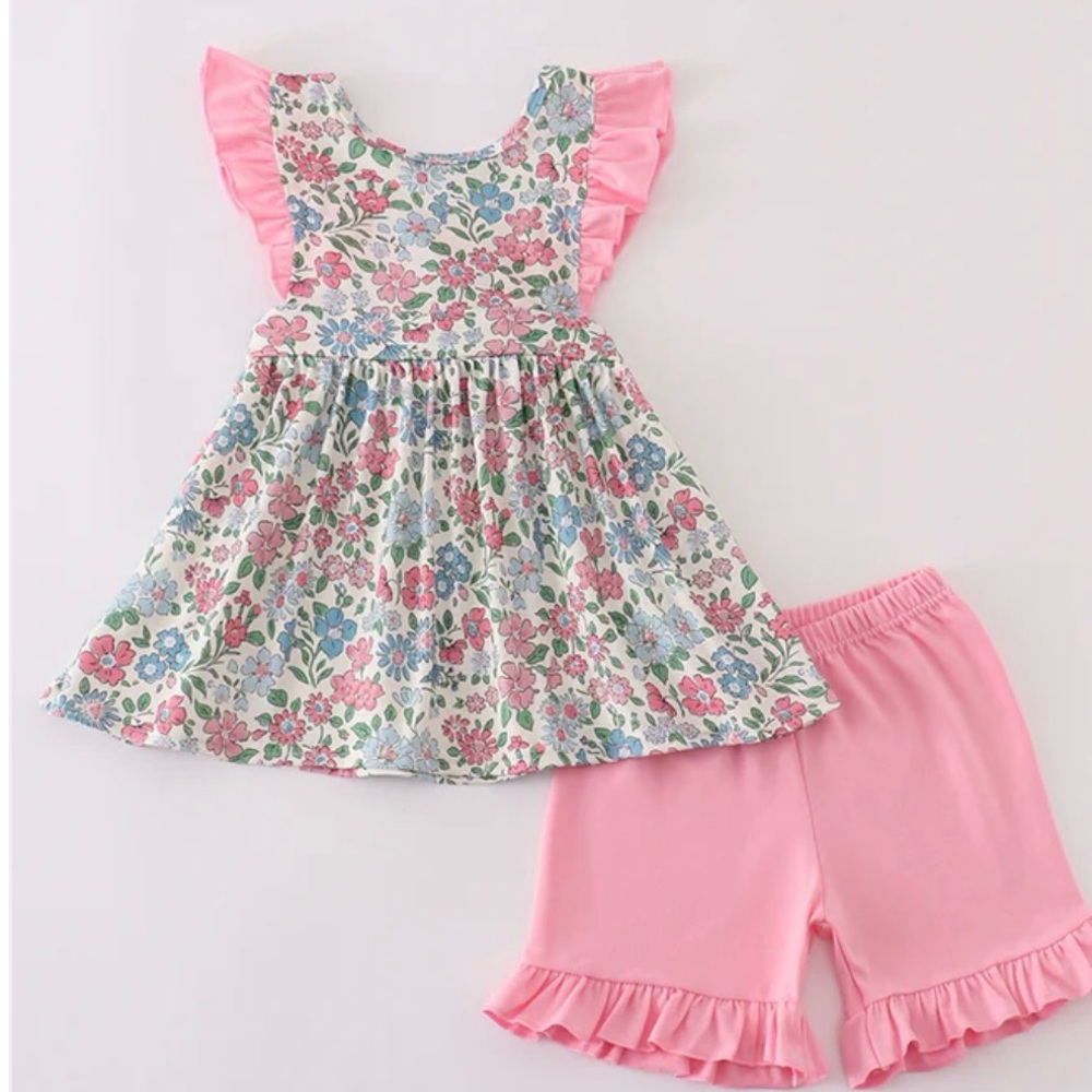 Floral Dress with Pink Shorts Set